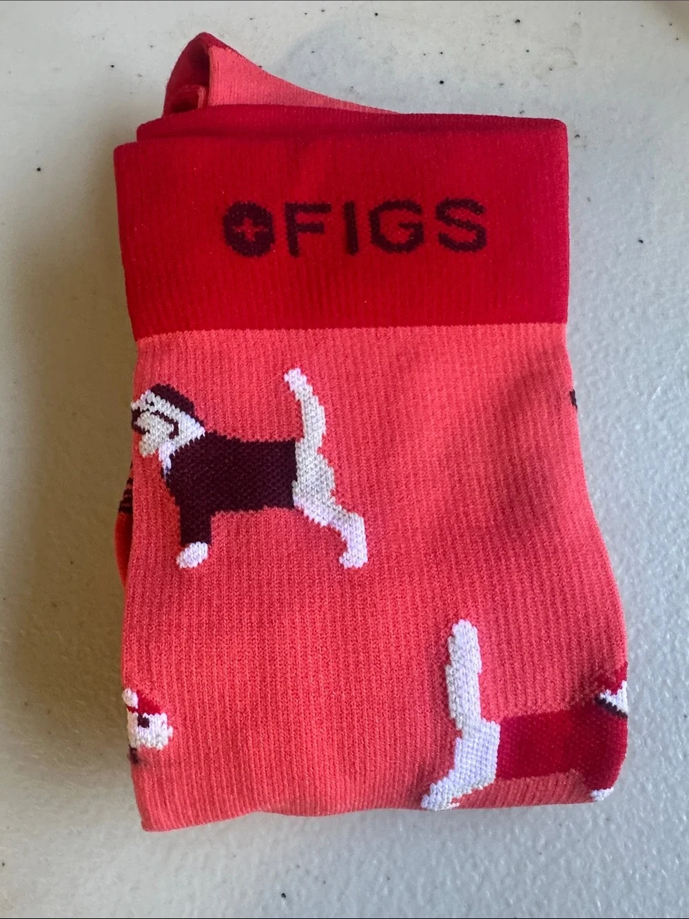 Figs Coral-Red Dog Print High Knee Compression Socks R0184